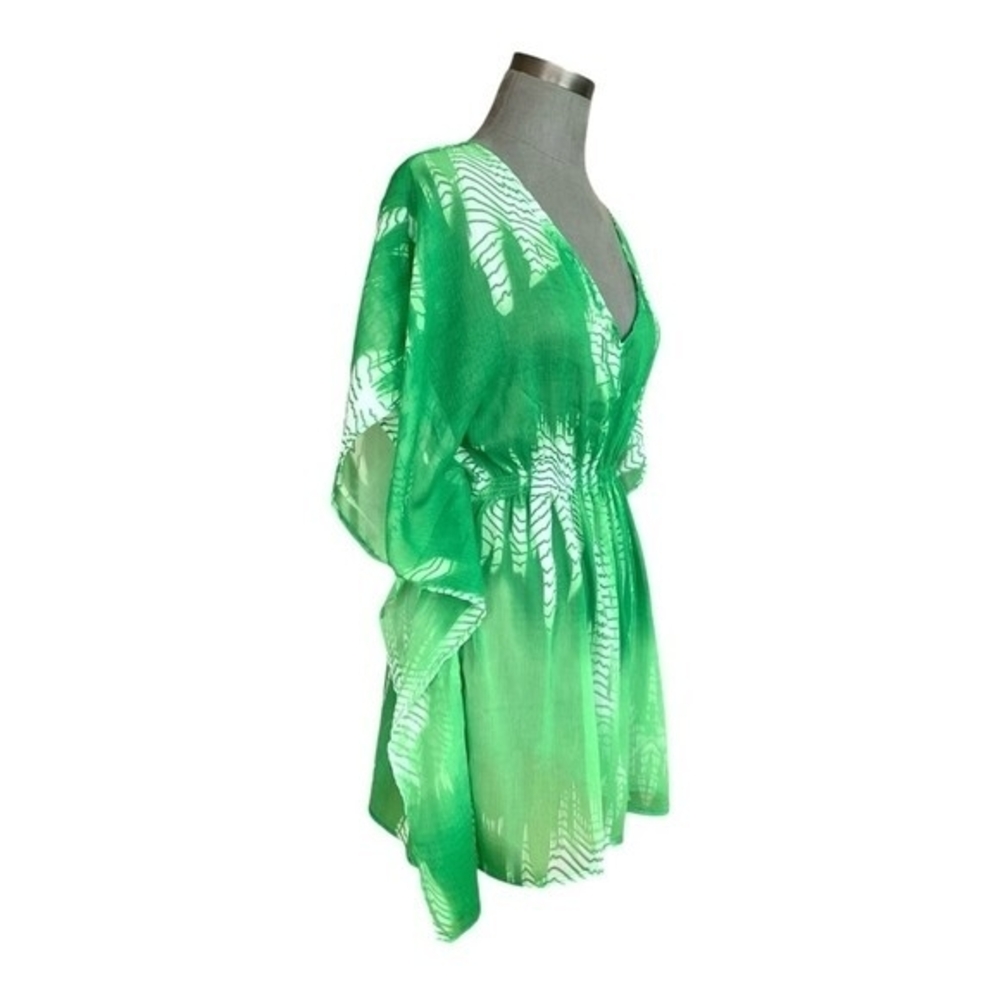 HIGHNESS Womens Swim Cover Up One Size Green White Sheer Tunic Beach Dress EXC - Picture 4 of 7